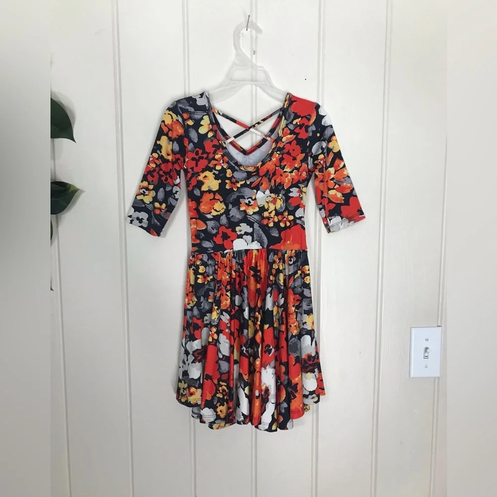 Girls Dot Dot Smile Multicolor Round Neck Graphic Flower Floral Dress 5 / 6 XS